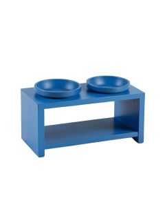 Clay Bend Pet Feeding Stand With Two Plain Empty Bowls - Blue (synthetic illustration; no displayed measurements)