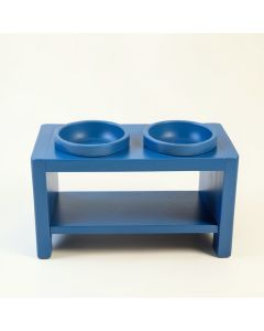 Flint Edge Pet Feeding Stand With Two Plain Empty Bowls - Blue (synthetic illustration; no displayed measurements)