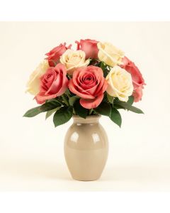Real-Touch Artificial Roses Floral Arrangement In Vase (synthetic illustration; no displayed measurements)