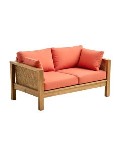 Coral Deep Seating Teak Patio Sofa With Cushions (synthetic illustration; no displayed measurements)