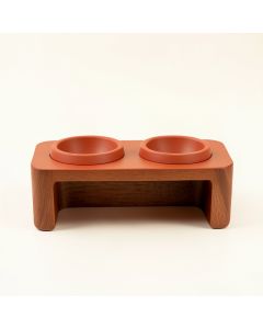 Dawn Bend Pet Feeding Stand With Two Plain Empty Bowls - Terracotta (synthetic illustration; no displayed measurements)