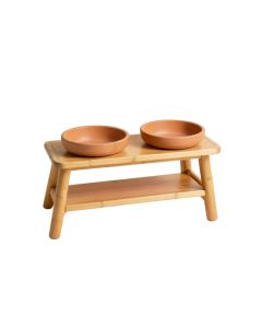 Dawn Crossing Pet Feeding Stand With Two Plain Empty Bowls - Terracotta (synthetic illustration; no displayed measurements)