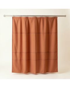 River Crossing Shower Curtain Hanging Flat From A Plain Rod - Terracotta (synthetic illustration; no displayed measurements)