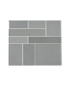 Linear Foil Random Sized Glass Mosaic Tile In Glossy Gray/Blend