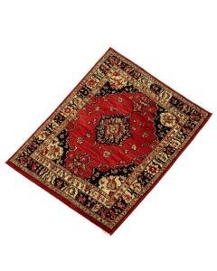 Oriental Machine Made Power Loom Wool/Polyester Red/Black/Beige Area Rug
