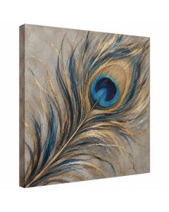 Golden Blue Peacock Feather I - Print On Canvas