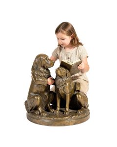 Siobhan Girl Petting Her Dog While Reading Statue