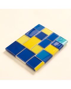 Modular Random Sized Glass Mosaic Tile In Glossy Blue/Yellow (synthetic illustration; no displayed measurements)