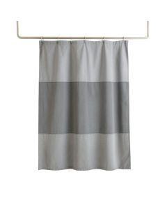 Dawn Crossing Shower Curtain Hanging Flat From A Plain Rod - Gray