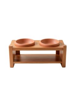 Fern Dell Pet Feeding Stand With Two Plain Empty Bowls - Terracotta