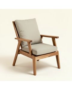 Joetta Outdoor Wood Patio Chair With Cushions (synthetic illustration; no displayed measurements)