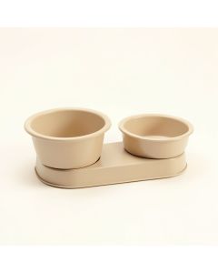 Cliff Bluff Pet Feeding Stand With Two Plain Empty Bowls - Beige (synthetic illustration; no displayed measurements)