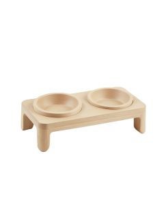 Olive Brook Pet Feeding Stand With Two Plain Empty Bowls - Beige