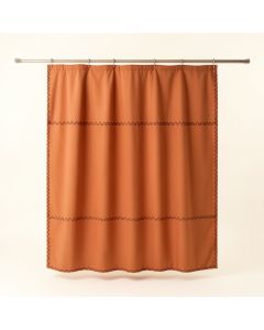 Aspen Falls Shower Curtain Hanging Flat From A Plain Rod - Terracotta (synthetic illustration; no displayed measurements)