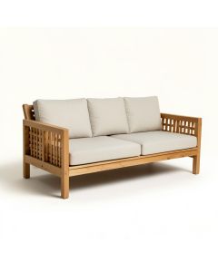 88.5 '' Wide Outdoor Teak Patio Sofa With Cushions (synthetic illustration; no displayed measurements)