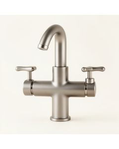 Two-Handle Widespread Bathroom Faucet With Drain Assembly (synthetic illustration; no displayed measurements)