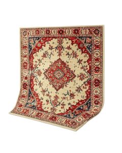 Ellari Oriental Machine Made Power Loom Wool/Polyester Beige/Red/Blue Area Rug