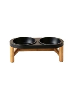 Summit Dell Pet Feeding Stand With Two Plain Empty Bowls - Black