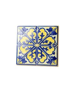 Mediterranean 4 '' X 4 '' Ceramic Gibraltar Decorative Accent Tile In Blue/Yellow (synthetic illustration; no displayed measurements)