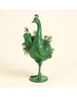Standing Metal Peacock Statue (synthetic illustration; no displayed measurements)