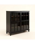 Wood Accent Sideboard Buffet Serving Storage Cabinet With 4 Framed Glass Doors (synthetic illustration; no displayed measurements)