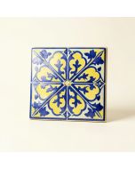 Mediterranean 4 '' X 4 '' Ceramic Gibraltar Decorative Accent Tile In Blue/Yellow (synthetic illustration; no displayed measurements)