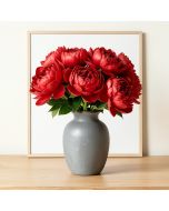 Peonies In A Vase On A Table By Gabriel Schachinger - Picture Frame Print On Canvas (synthetic illustration; no displayed measurements)