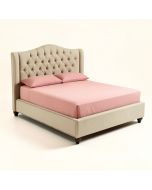 Button Tufted Wingback Standard King Bed With Nailhead Trim , Beige (synthetic illustration; no displayed measurements)