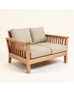 Safira Outdoor Acacia Wood Loveseat With Cushions (synthetic illustration; no displayed measurements)