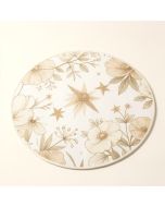Abstract Floral Pattern With Star Design Nature Illustration Circular Arrangement Tan White Kitchen Mat (synthetic illustration; no displayed measurements)