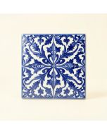 Mediterranean 4 '' X 4 '' Ceramic Azur Decorative Tile In Blue/White (synthetic illustration; no displayed measurements)