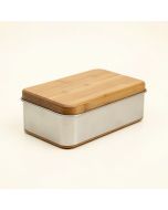 Stainless Steel Bread Box With Bamboo Cutting Board (synthetic illustration; no displayed measurements)