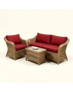Winston Porter 3Pcs Patio Wicker Rattan Conversation Set Outdoor Furniture Set W/ Red Cushion (synthetic illustration; no displayed measurements)