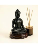 Buddha Statue With Glass Tealight Candleand And Incense Burner Holder (synthetic illustration; no displayed measurements)