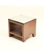 Goodspeed Record Glass Top 4 Legs End Table With Storage (synthetic illustration; no displayed measurements)