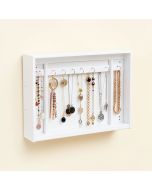White Jewelry Organizer With Removable Bracelet Rod From Wooden Wall Mounted Holder (synthetic illustration; no displayed measurements)