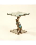 Radank 22 '' Peacock Design Glass And Metal End Table (synthetic illustration; no displayed measurements)
